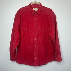VTG Eddie Bauer Shirt Mens L Large Tall Red Button Up Flannel Heavy Work